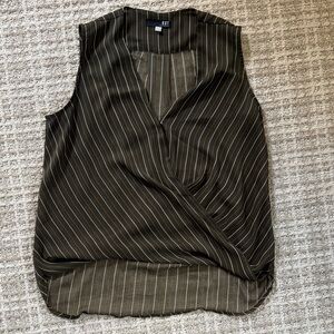 Kut from the Kloth Olive and White Striped Sleeveless Wrap Top